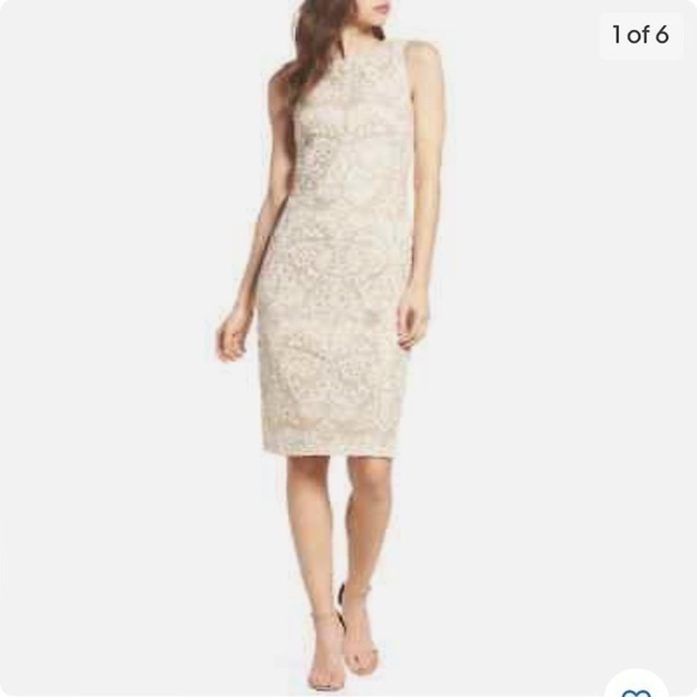 Eliza J Beaded Neckline Jacquard Ivory Dress